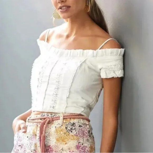 NWT Anthropologie White Cotton Eyelet Top - Picture 1 of 9